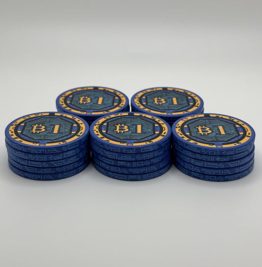 Bitcoin Series Poker Chips -  Blue ₿1 Chip - Sleeve of 25