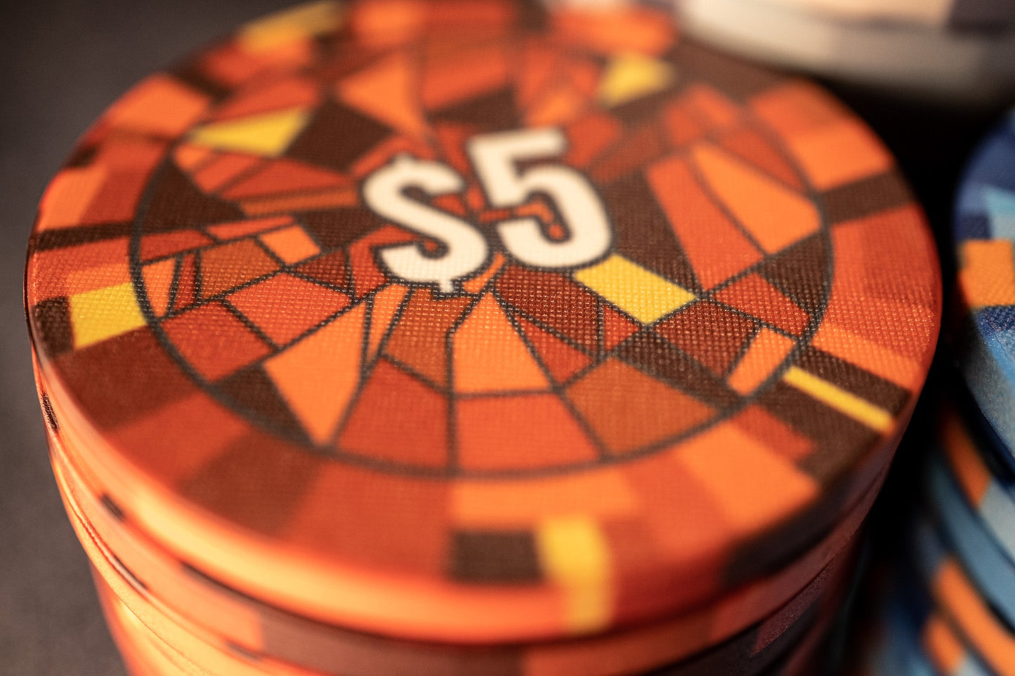 Stained-Glass Rainbow Ceramic Poker Chips - Genesis Founders Set - 1000 Chips with Glass Case