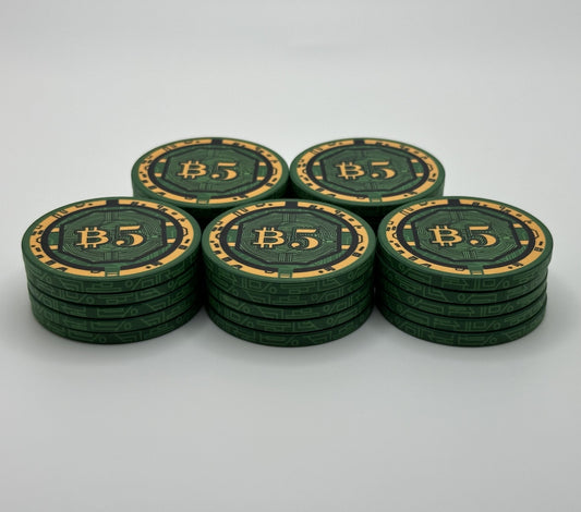 Bitcoin Series Poker Chips -  Green ₿5 Chip - Sleeve of 25