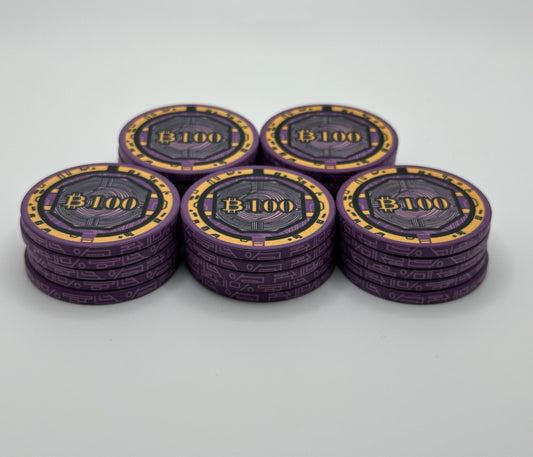 Bitcoin Series Poker Chips -  Purple ₿100 Chip - Sleeve of 25