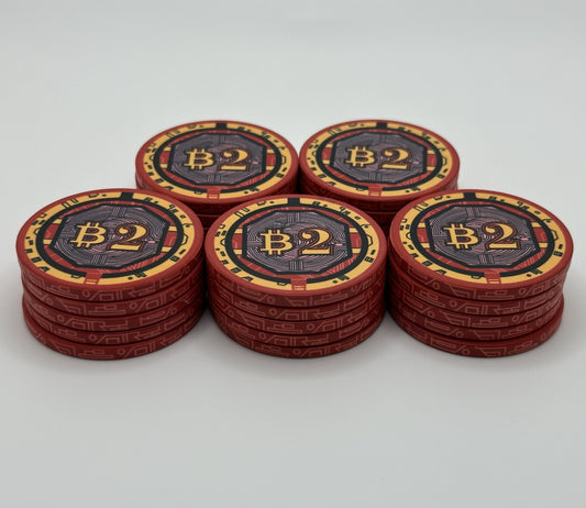 Bitcoin Series Poker Chips -  Red ₿2 Chip - Sleeve of 25