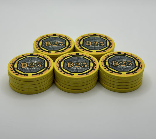 Bitcoin Series Poker Chips -  Yellow ₿25 Chip - Sleeve of 25